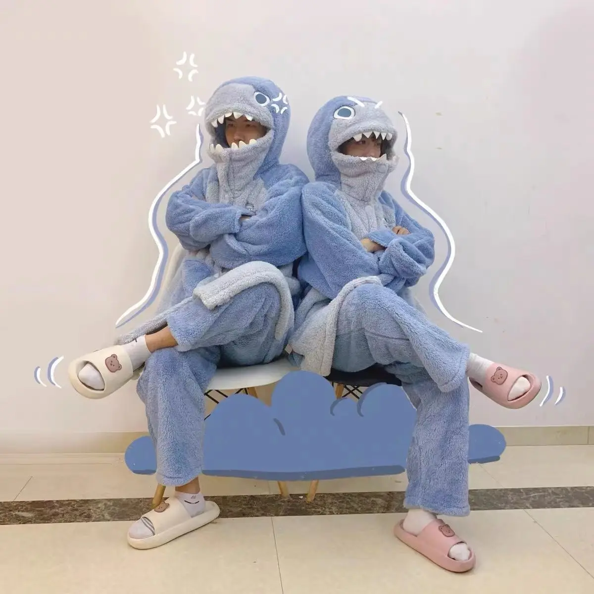 Pyjama Cosplay mignon pour couple, sac de couchage animal de dessin animé, vêtements de maison chauds, vêtements de loisirs tendance, vêtements de nuit décontractés pour hommes et femmes