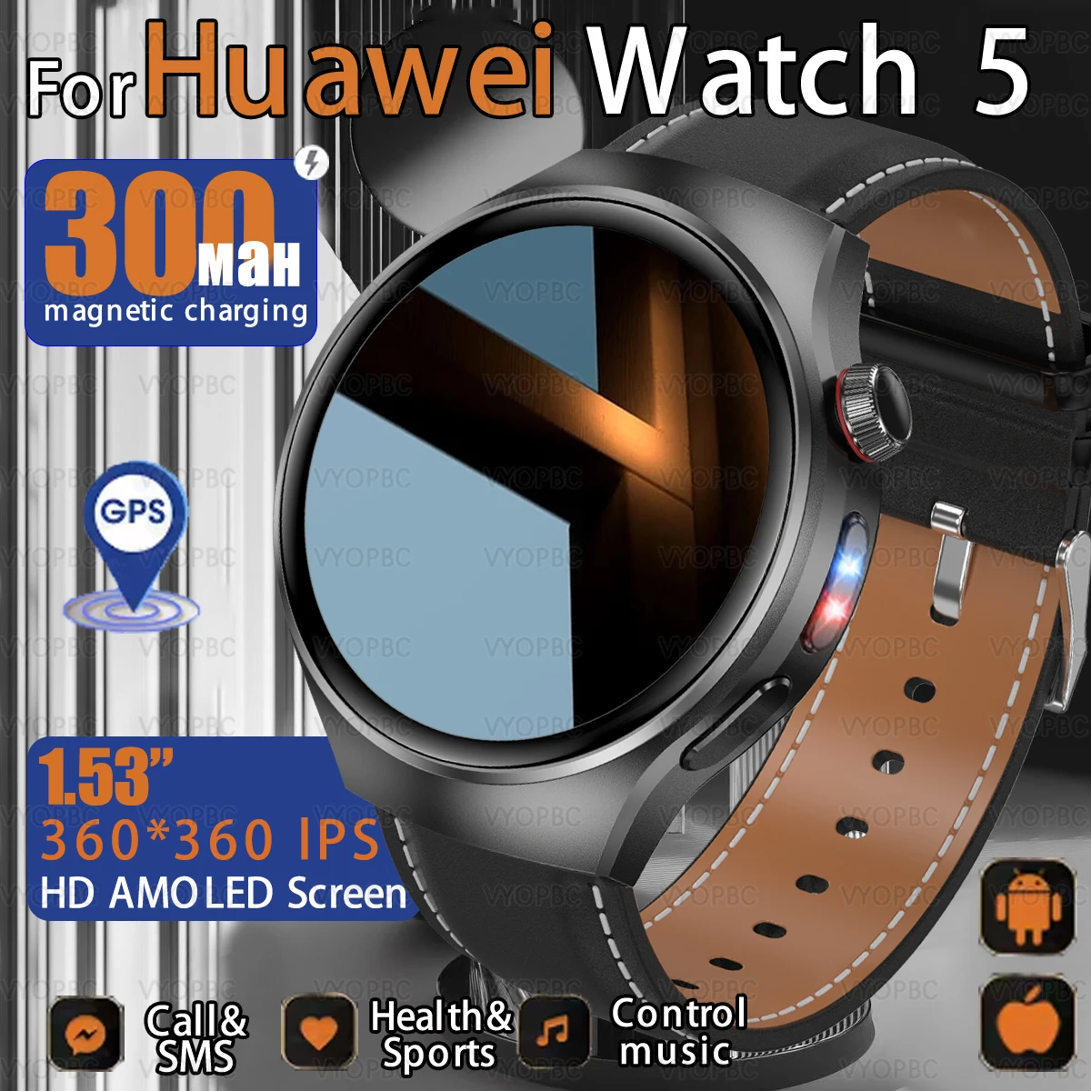 2025 New For HUAWEI Watch 5 Smart Watch Men 1.53" HD AMOLED Screen GPS track Heart Rate Bluetooth Call Compass SmartWatches ﻿