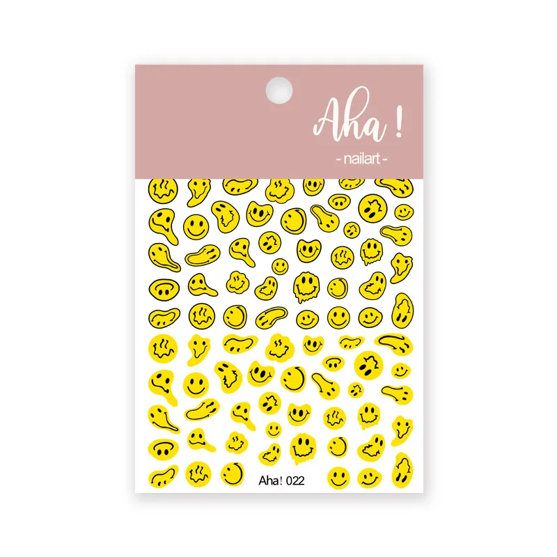 3D Yellow Smile Nlail Art Stickers Nail Decals for Nails Smile Face Manicure Japanese Design DIY Cute Nail Decals Accessories