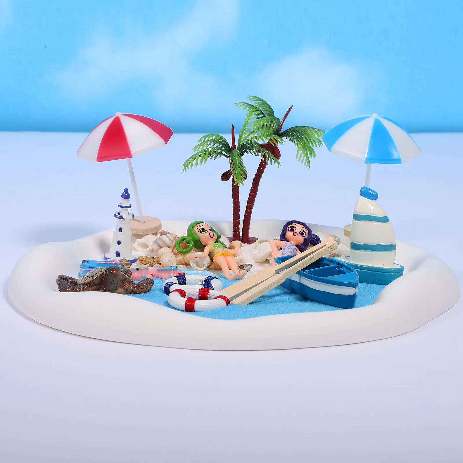 

Набор из 11 миниатюрных пляжных украшений: аксессуары для микроландшафта, для самостоятельного оформления сада, мини-пальмы, лодки, зонта, элементов сцены