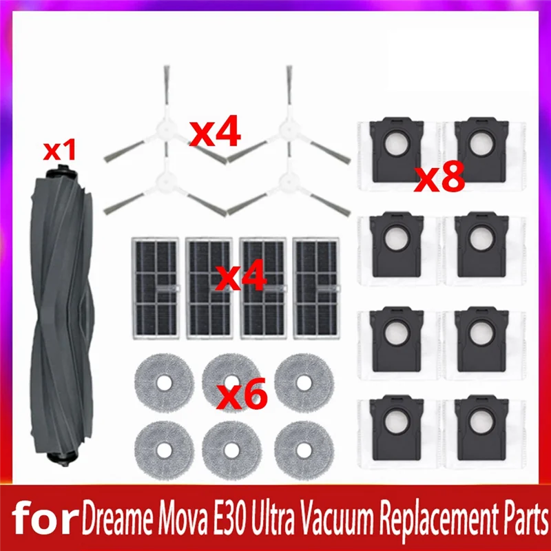 

ABNO-For Dreame Mova E30 Ultra Robot Vacuum Cleaner Sweeper Accessories Roller Side Brush Filter Mop Cloth Dust Bag