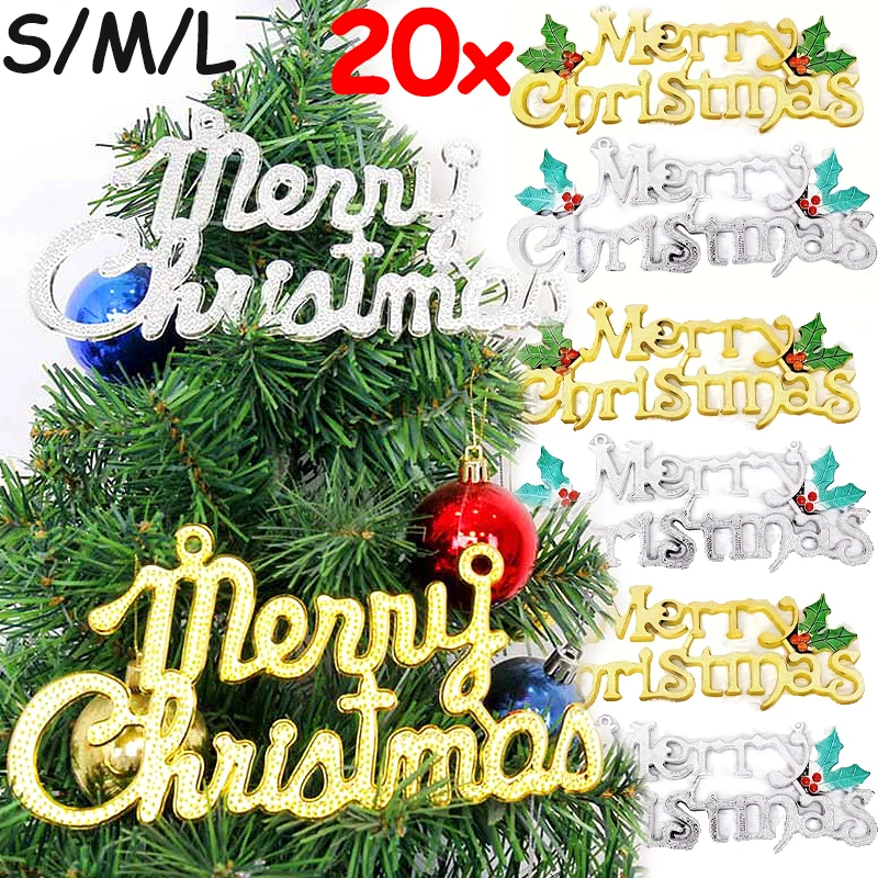 Merry Christmas Letter Hanging Sign Xmas Tree Hanging Pendant Gold Silver Alphabet Door Window Ornaments New Year Decorations