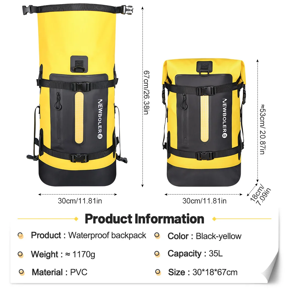 25L 35L Swimming PVC Pack Dry Bag Backpack for Women Men Waterproof Shoulder Kayak Trekking Drifting Rafting Surfing Boating Bag