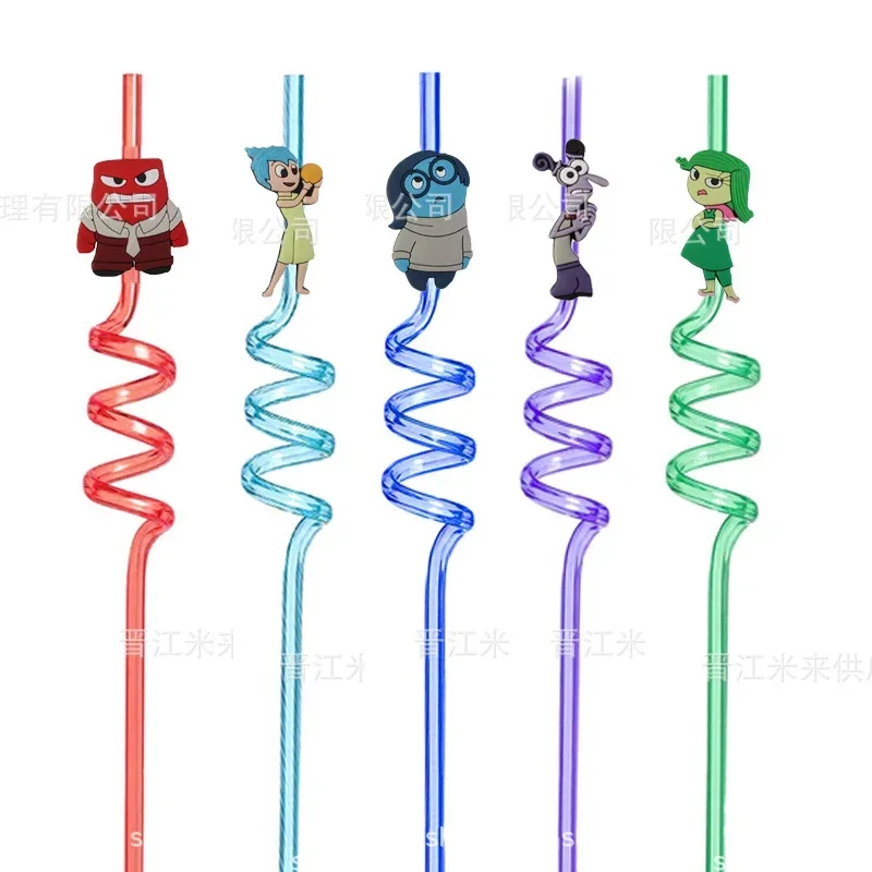 

5-Pack Disney Cartoon Inside Out Straw Cartoon Characters Happy Sad Angry Inside Out Peripheral Party Drinking Straw Kids Gift