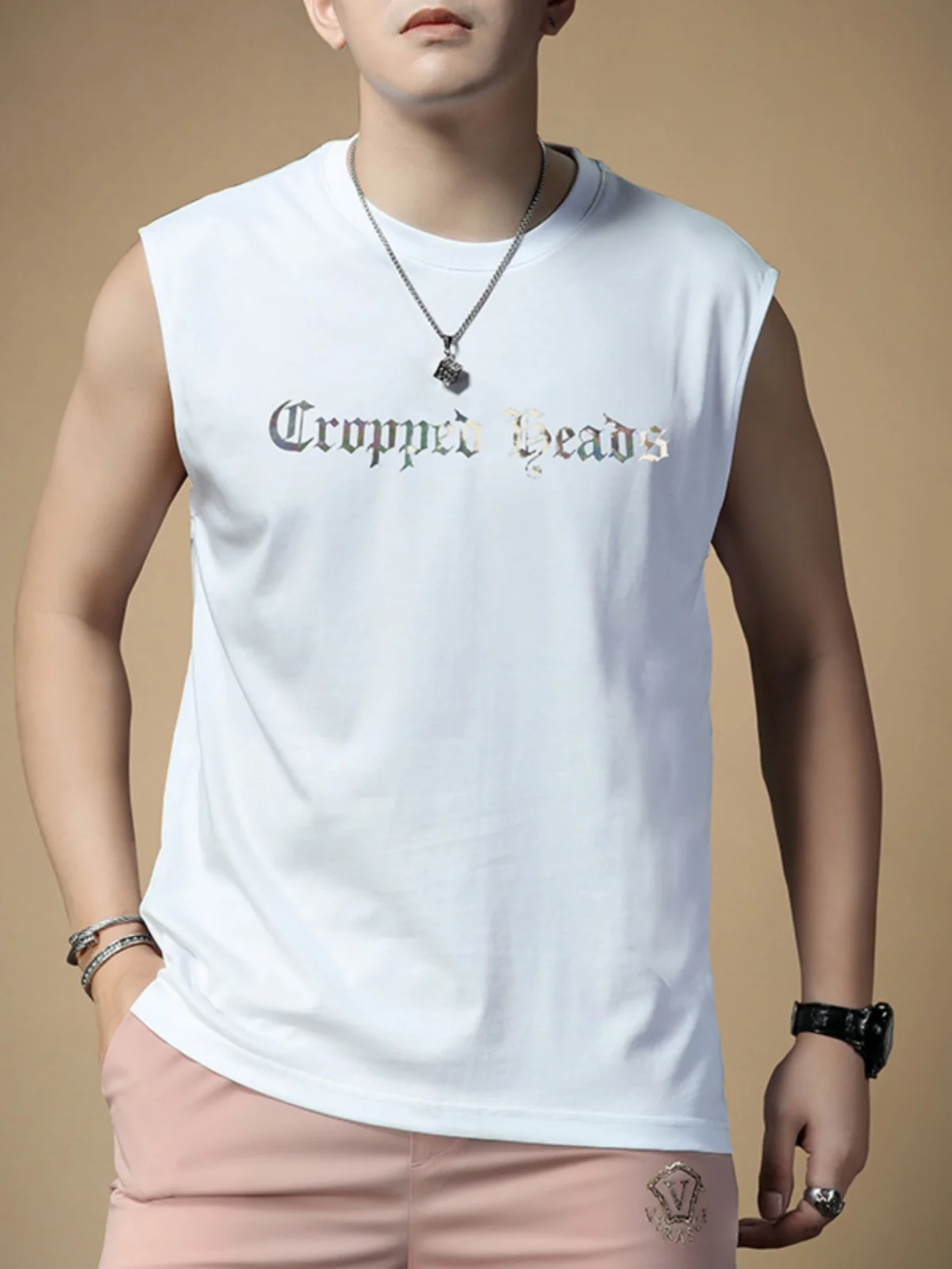 

in Sle Men's Tank Top Svel Fitn Sportswear Summer Outerwear Wide oulder Cut Letter Print round Ne Cotton Polye...