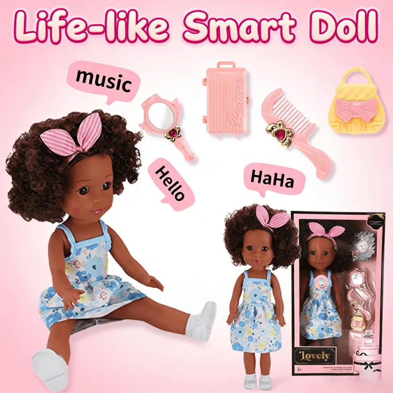 

Кукла-реборн 41 см, черная, говорящая, виниловая, имитация, умная кукла с подвижными суставами, набор для переодевания, детская игрушка, компаньон для сна, подарок, BJD