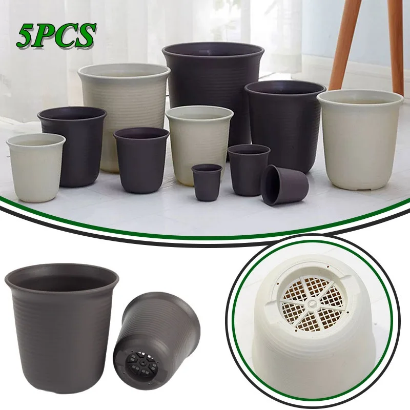 5PCS Plastic Flower Pot Thickened Resin Plant Flower Pot， Indoor Outdoor Succulent Pot Creative Anti-Ceramic Round Flower Pot