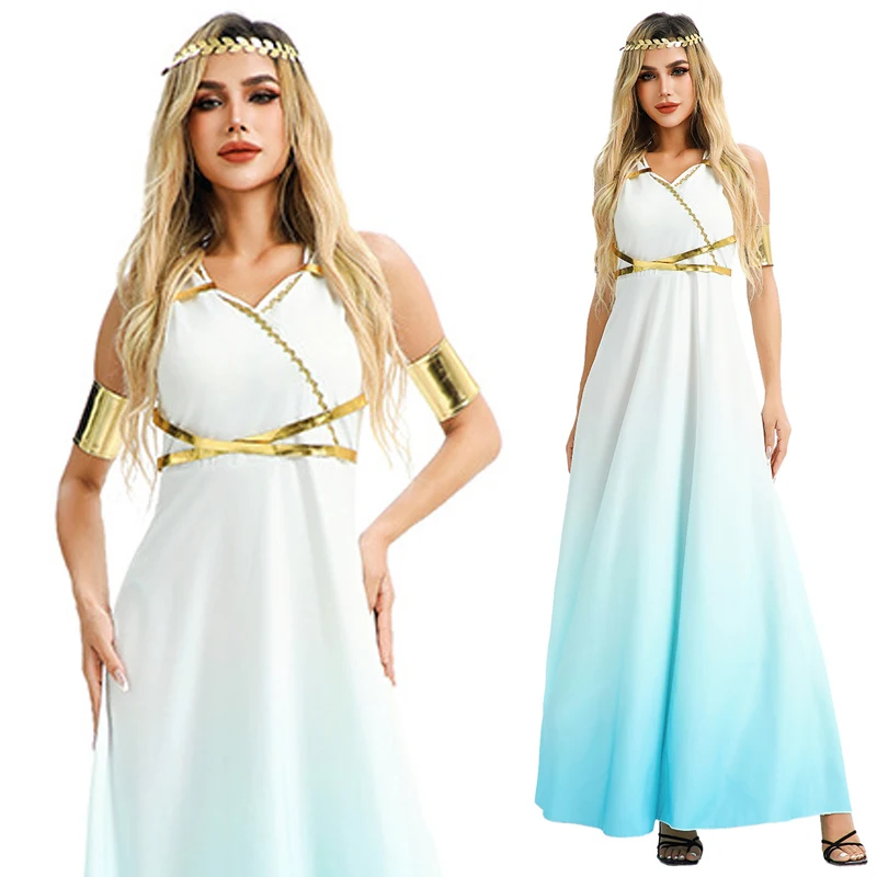 

Halloween Cosplay Costume Ancient Greek Roman Mythology Cos Egypt Muse Dress Stage Show Dress Dress