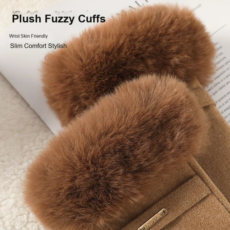 Women s Cold Resistant Windproof Fleece Gloves Velvet Cuff Touch Screen Compatible for Cycling Driving Autumn Winter