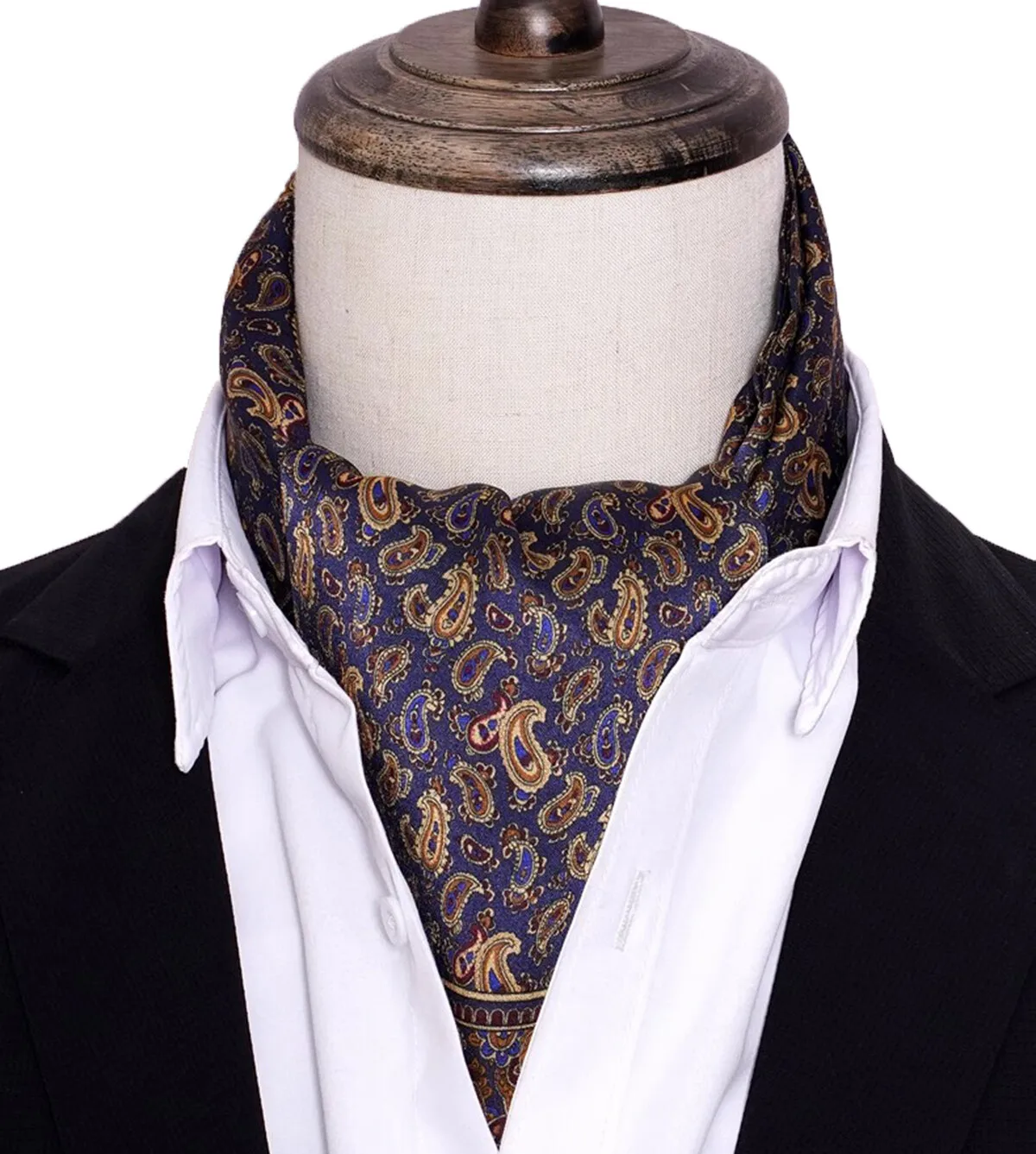 

FEIMANYUANMen Shirt Neck Scarf Paisley Double Layer Soft 100Silk Blue Reversible LongScarf