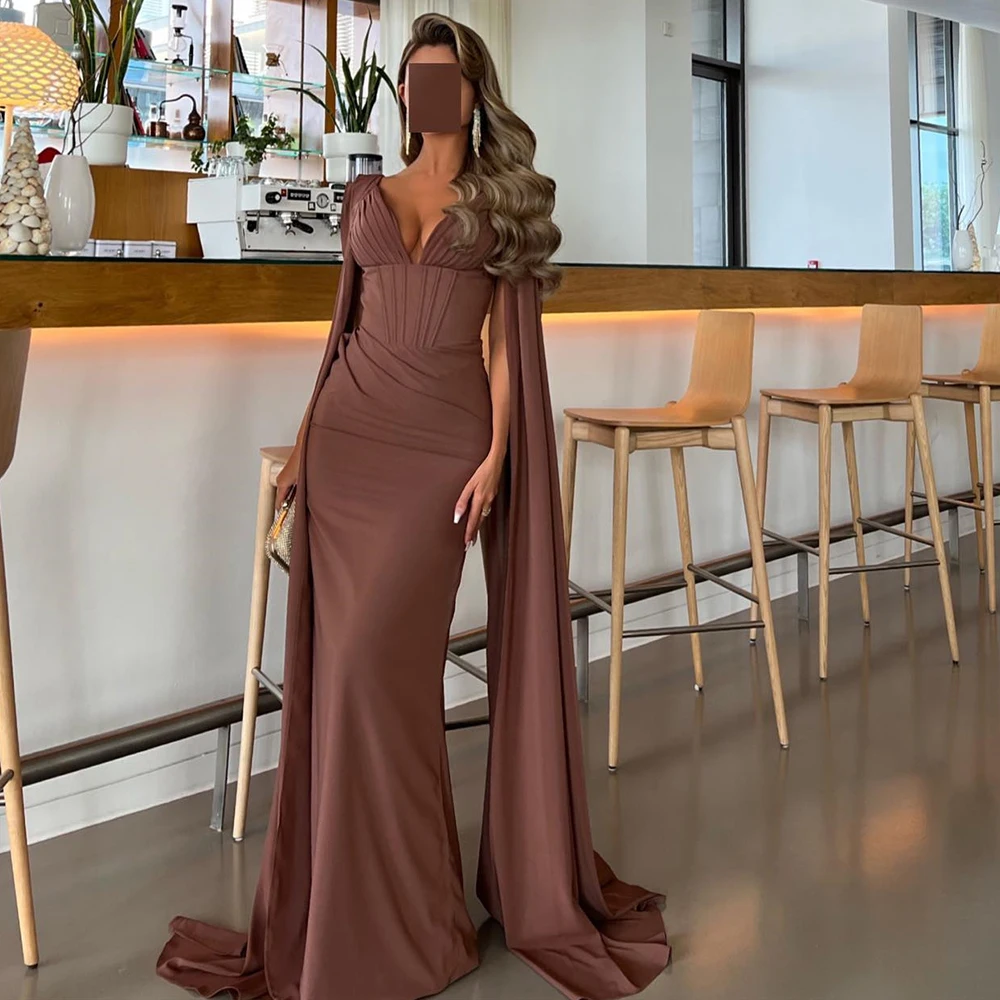 

Straight V-neck Jersey bone Sleeveless Floor Length Backless Pleats Watteau Empire Celebrity Dress Evening Gowns Saudi Arabia