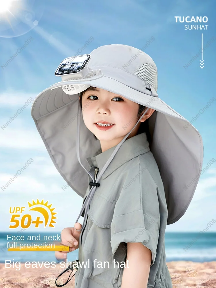 

Children's Sun Hat Girls' Summer UV Protection Bucket Hat Boys' Solar Charging Cap with Fan Sun Hat