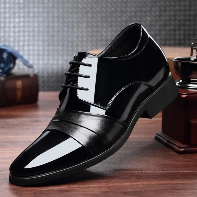 New Men 6/8cm Derby Shoes Patent Leather Height Increase Men Dress Shoes Formal Elevator Business Shoes Bright Upper