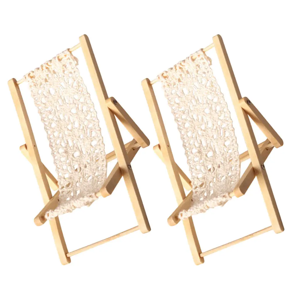 

2Pcs Miniature Beach Chair Simulated Folding Lounge Chairs for Mini House Garden Party Decorations Micro Landscape Scenes