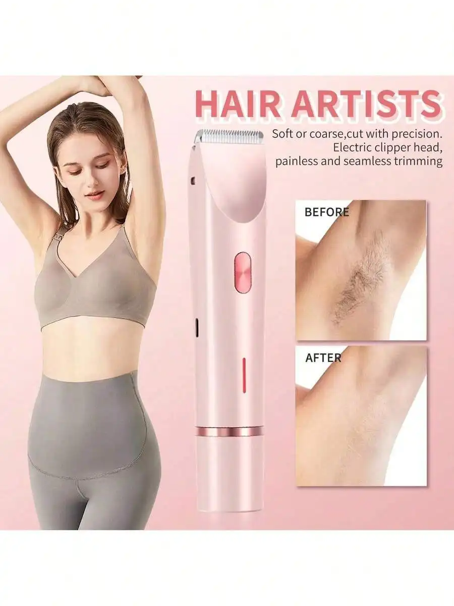 2 In 1 Women Electric Razor & Bikini Trimmer, IPX7 Waterproof Wet Dry Shaver With Ceramic Sharp Blade, USB Rechargeable 400mAh Dual Head Trimmer For Face, Underarm, Leg And Pubic Hair, Portable Personal Groomer, Gift For Men Women, Travel-Friendly