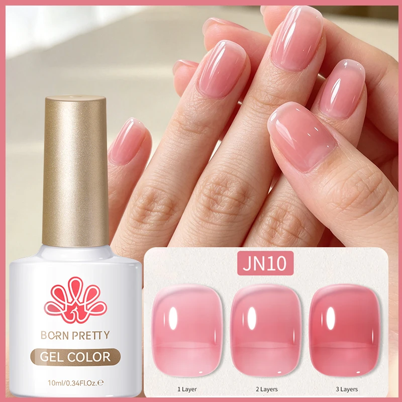 BORN PRETTY 1/6 Stück Jelly Nude UV-Gel Nagellack Set Hellrosa Oval Glänzend Salon DIY Semi-Permanent Abziehbarer UV-LED-Gel-Lack – Detail 7