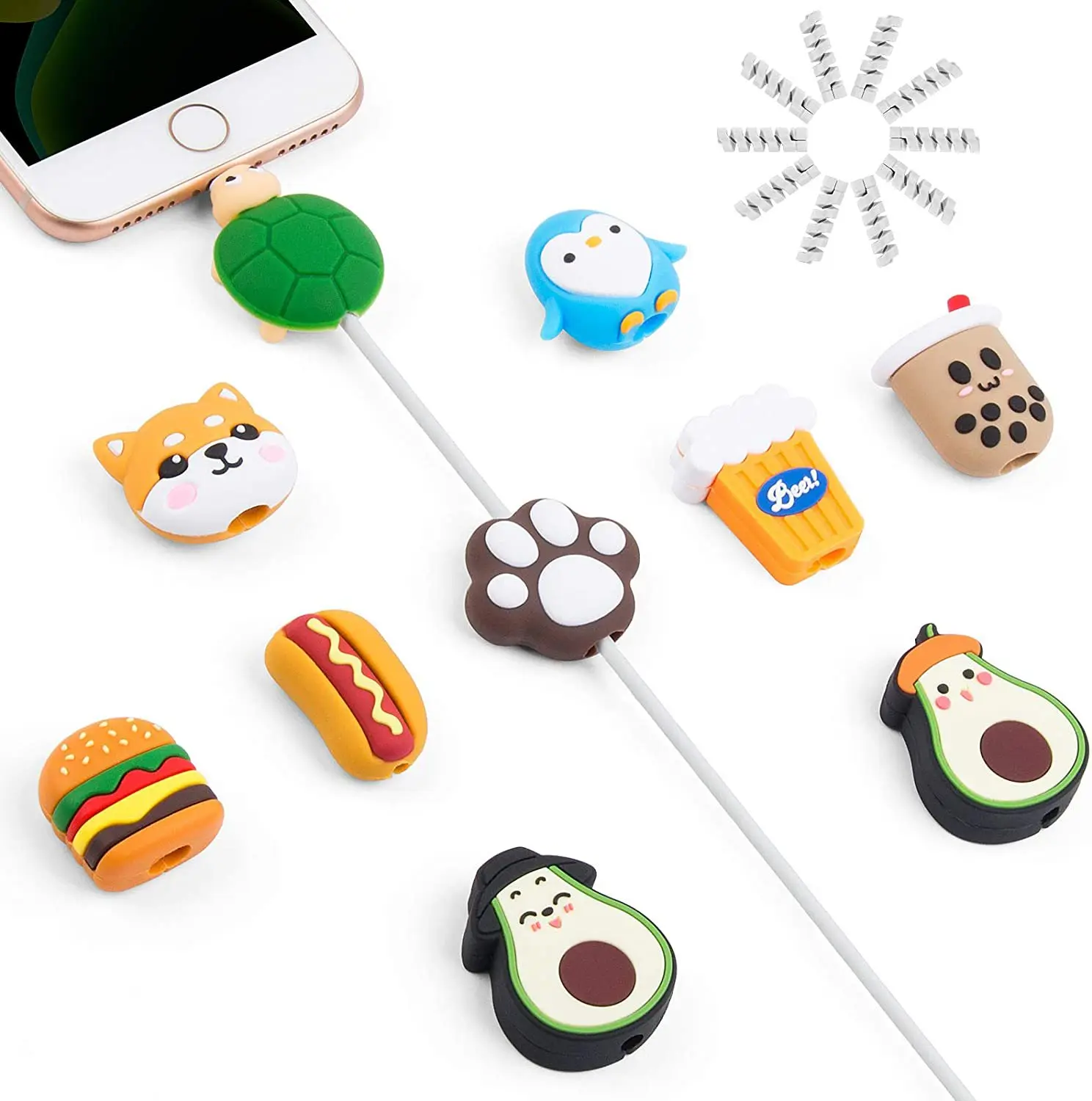 Zabawna, urocza nawijarka kabla do ładowarki Cartoon Data Line Cord Cable Protector Cover dla Apple iphone Charging Head Cable Accessory