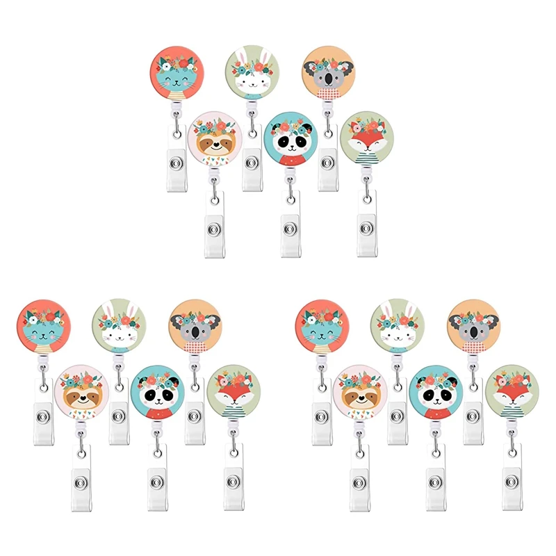 18 Pcs Animal Badge Reels Retractable Badge Holder With Alligator Clip Nurse Cute Badge Clip For ID Card Holders