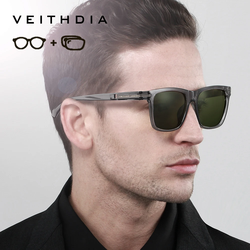 

VEITHDIA индивидуальные поляризационные мужские солнцезащитные очки по рецепту, УФ-квадратные солнцезащитные очки для близорукости, модные спортивные очки на открытом воздухе VPX7918
