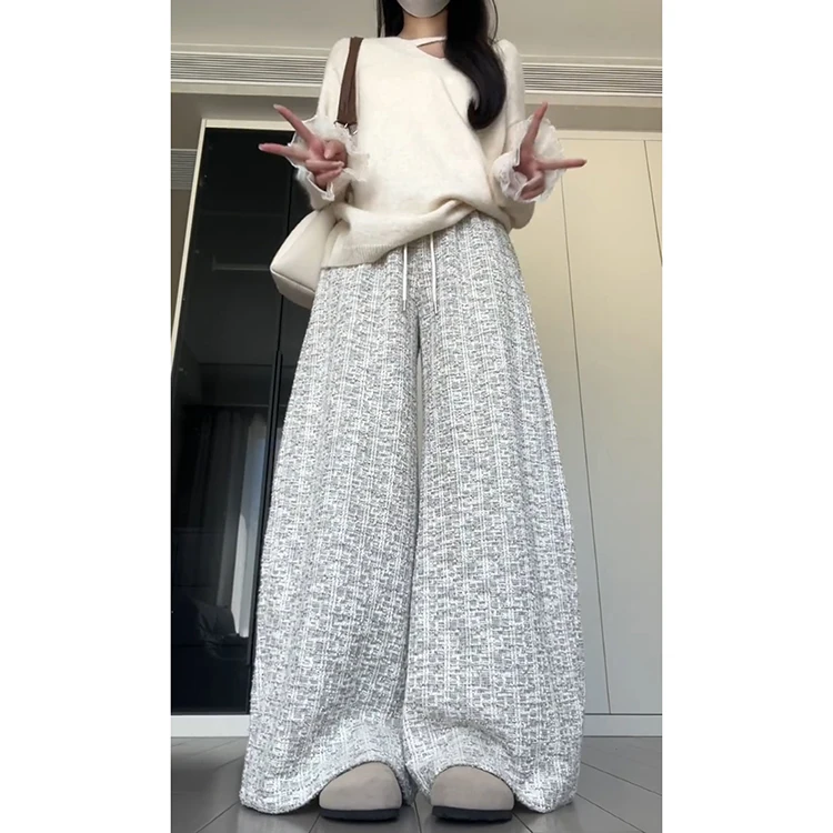 Coreano Sle Doce Pequeno ence Malha Calça Casual Feminina Outono Inverno Nova Pequena Fraança Vento Emagrecimento Drape Alta Wai...