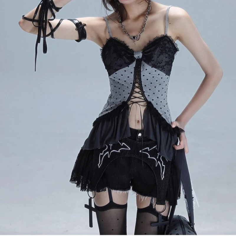 Original Design Black Lace Splicing Embroidered Women's Short Skirt Pants Punk Dark New Slimming Sweet Cool Denim Shorts Ladies