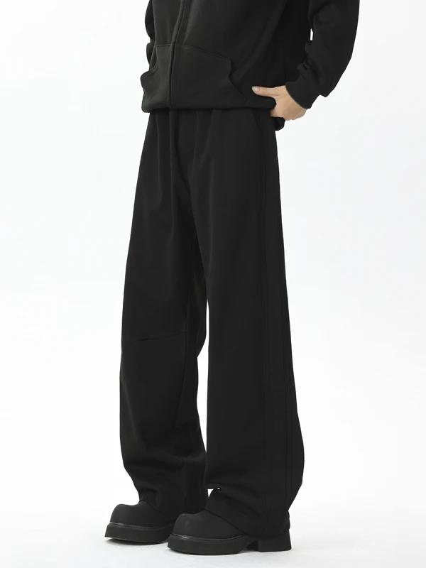 

American Sle Heavyweight Straight Leg Sweatpants Men's Winter Fce Lined Thiened Loose Wide Leg Casual Bla Pants