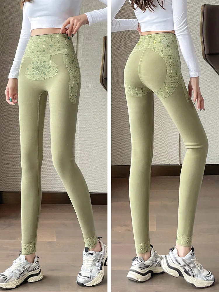 Calças de Yoga de Cintura Alta com Forro em Couro Sintético para Mulheres, Roupas de Outono e Inverno, Controle de Barriga e Levantamento de Glúteos