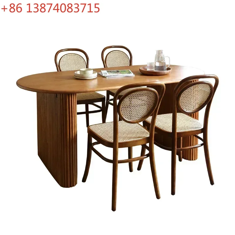 Ruili Style Solid Wood Dining Table Household Rectangular Japanese and Nordic Style White Wax Rattan Dining Table
