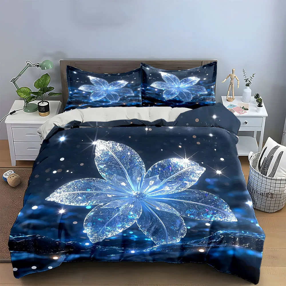 

Crystal Flower Decoration Set Bedding Set with 1 Duvet Cover 2 Pillowcases Single Double King Queen, Gift