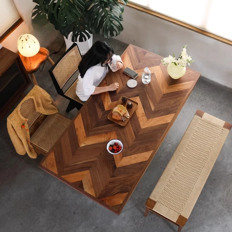 

Несколько вечеринок на выбор дерева Шу Североамериканский черный орех рыбья кость бревенчатый стол ретро-стиль обеденный стол стол чайный столик дизайнерский