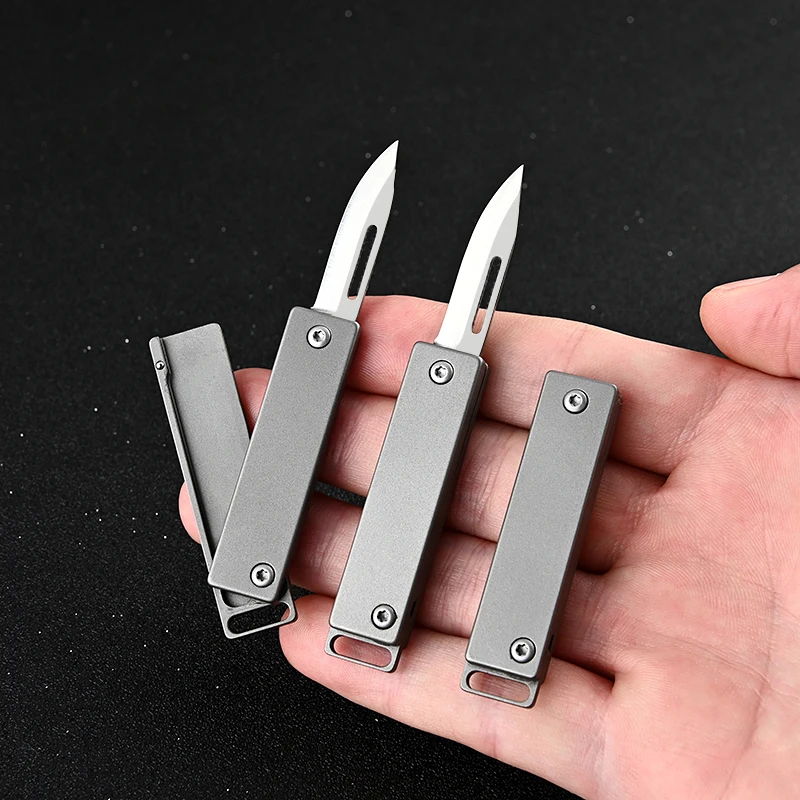 Titanium Alloy Mini Folding Knife High Hardness D2 Steel Sharp Knife With Keychain Pendant Disassembly Express Open Box EDC Tool