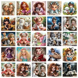AZQSD Diamond Painting Full Kits Girl Dog Portrait Animal Cross Stitch Suits Needlework Diamond Embroidery Full Kits Home Decor