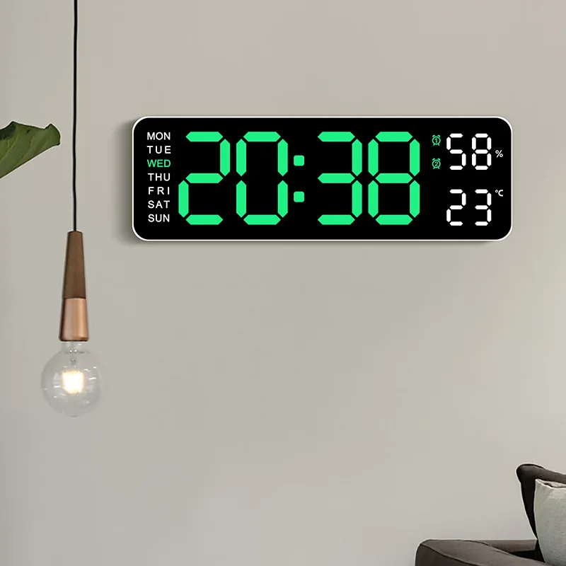 Simple Rectangular Digital Wall Clocks Time Temperature Alarm Clock Hunging Dual Alarms Brightness LED Clocks Wall Home Decor