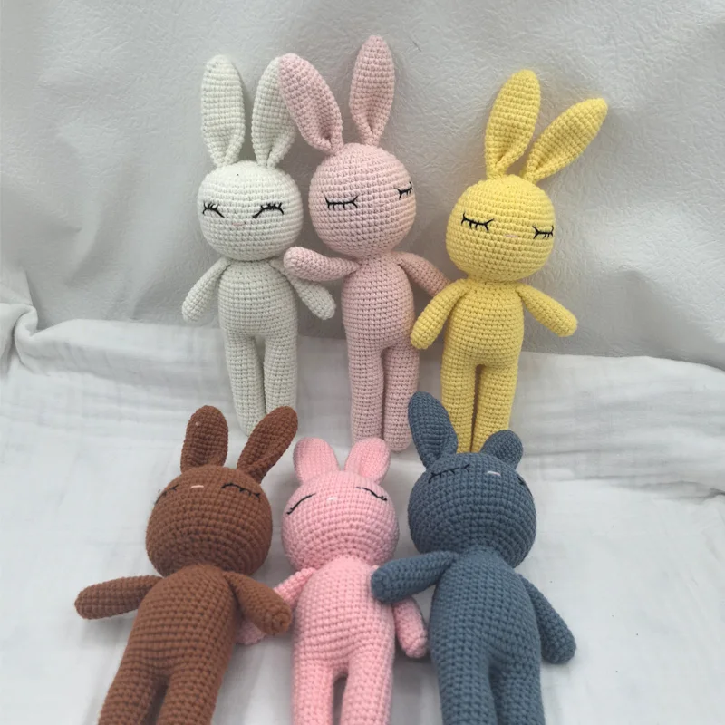 New Handmade Kawaii Rabbit Stuffed Toy Crochet Wool Doll Knitted Bunny Doll Soothing Baby Sleeping PillowToys For Kids Birthday