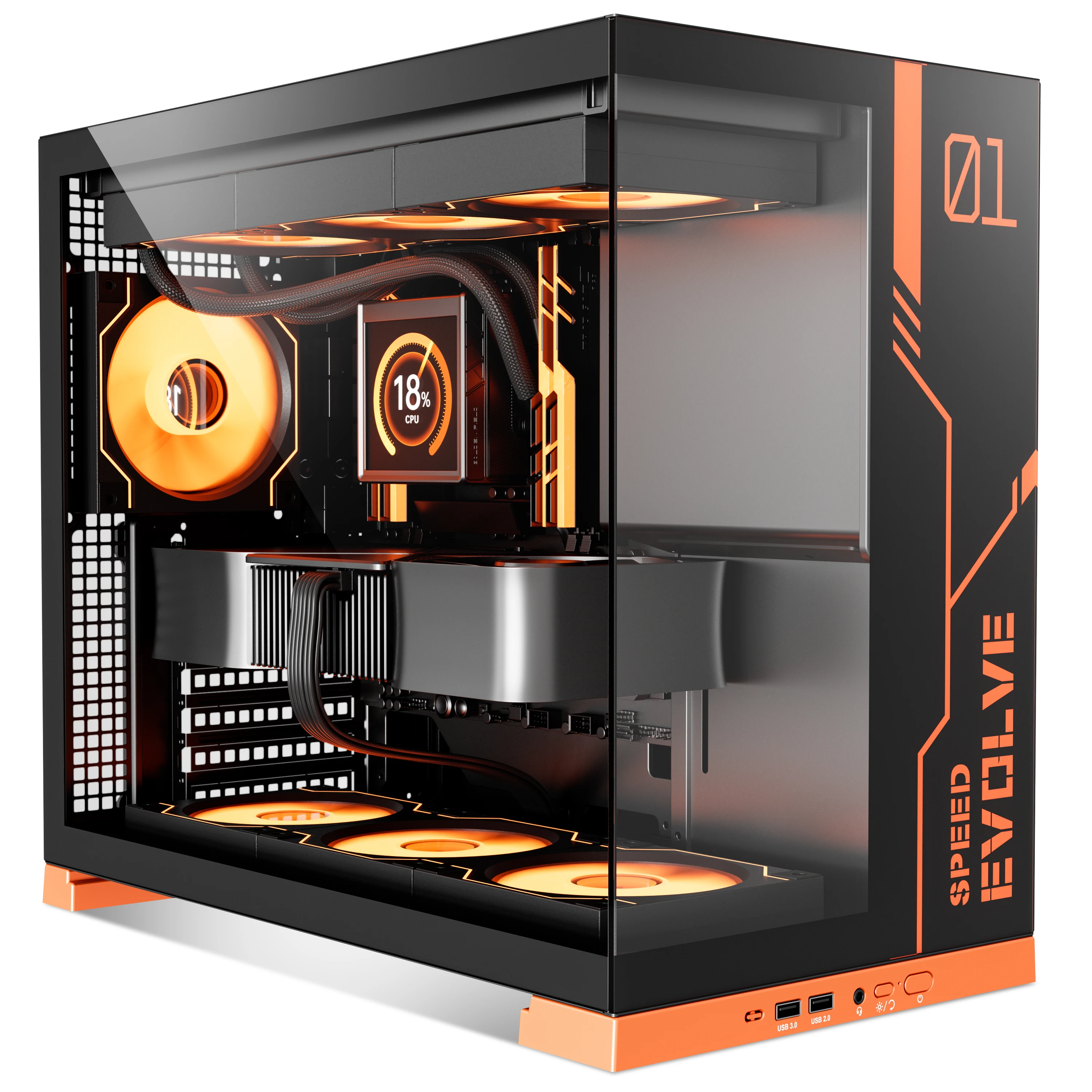 YINER GQ 01 Computer Case Column-less Sea View Room for Back-Placed ATX Motherboard with 360 Degree Water Cooling Support - view 2