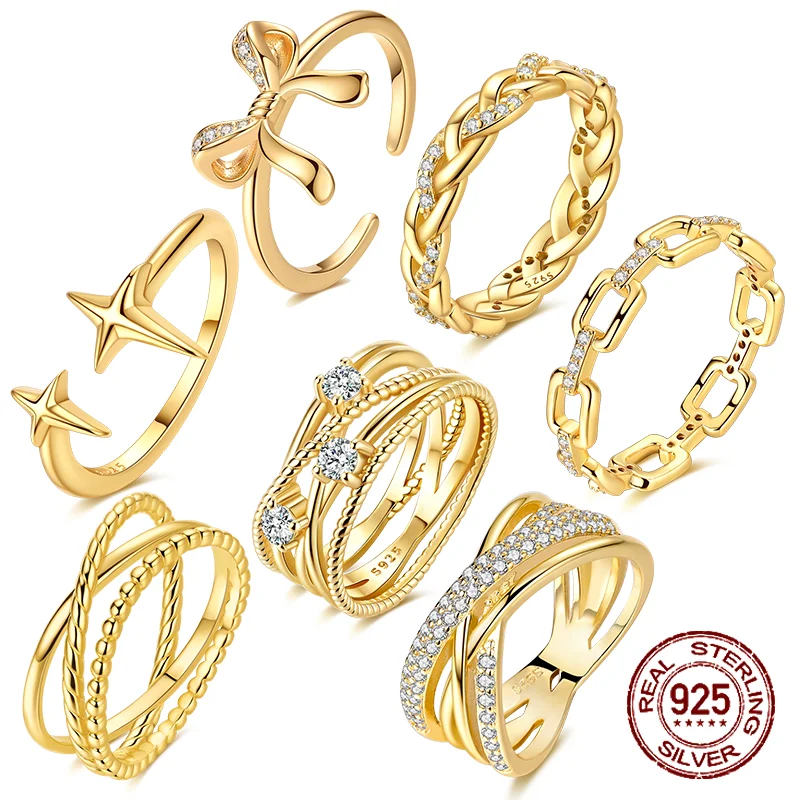 

925 Sterling Silver Rings Gold Color Sparking Popular LOVE Wedding Ring Certified Women Engagement Jewelry Anniversary Gifts