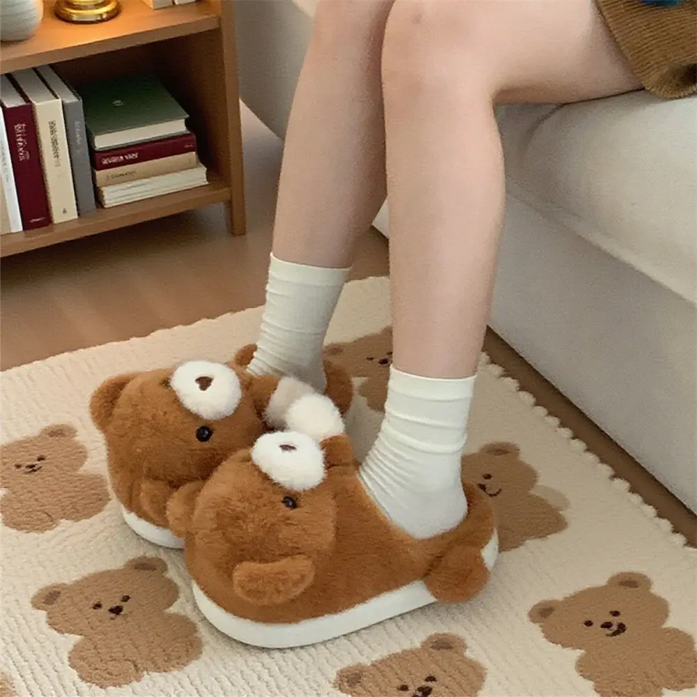 

Кавайные тапочки для спальни с коричневым медведем, женские туфли на плоской подошве, 2029, дизайнерские плюшевые шлепанцы с медведем, женские домашние тапочки с животными