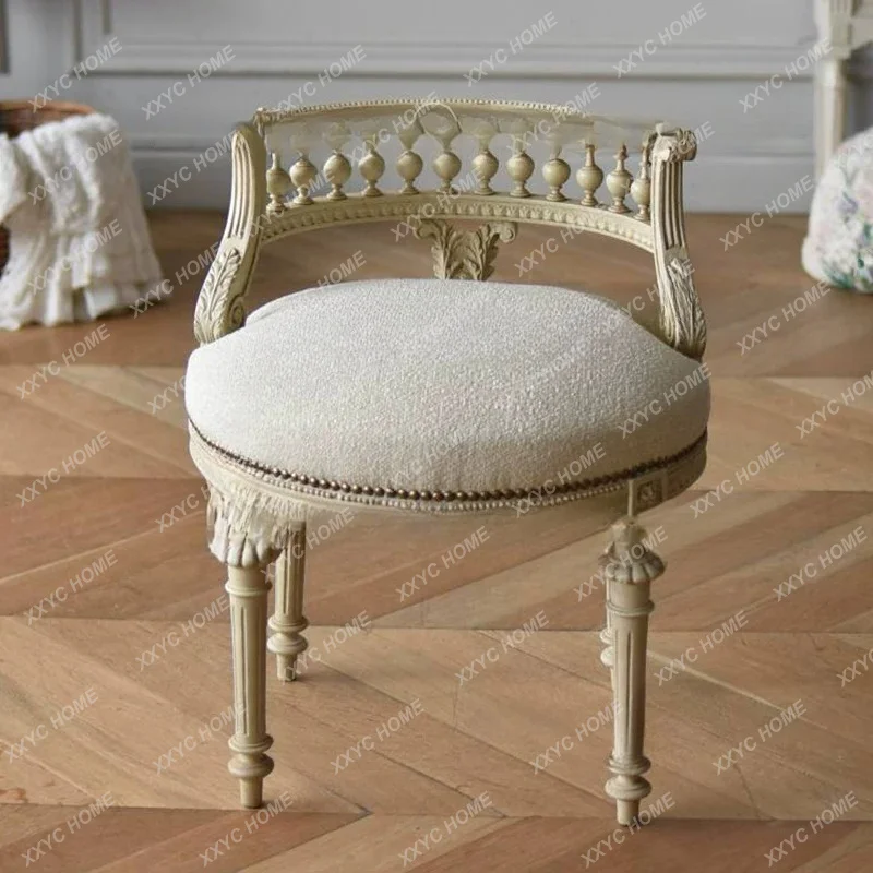 Princess Makeup  Solid Wood Bedroom Vanity Stool Vintage Upholstered Leisure  Decorative Chair Dining  Custom