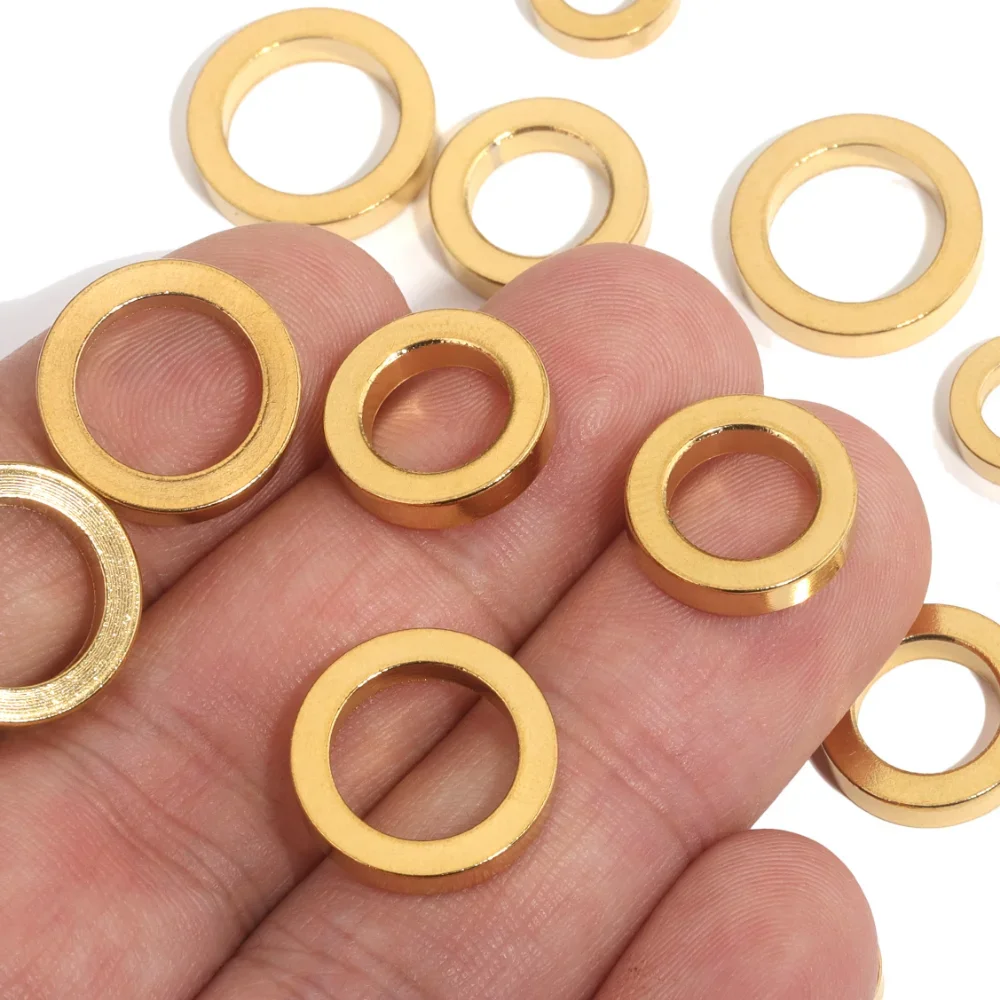 10pcs/lot Stainless Steel PVD Plated 18K Gold Round Big Hole Bead Loose Spacer Circles Beads for DIY Jewelry Making Wholesale