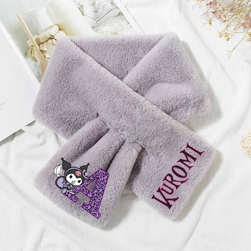 Sanrio Kuromi Plush Scarf Girls Anime Letter A-Z Neckerchief Kids Winter Warm Bandelet Children Fashion Muffler Gift Hot Sales