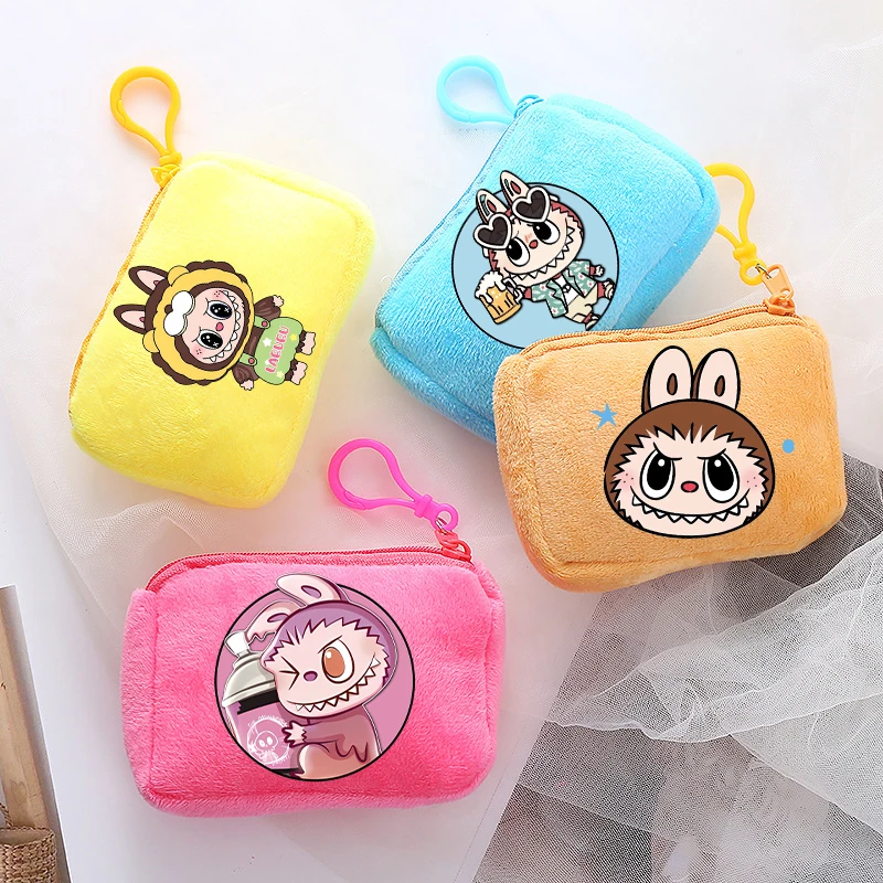 POP MART Labubu Coin Purse for Boys Girls Anime Cartoon Cute Wallet Children Card Key Storage Mini Pouch Kids Square Clutch Bag