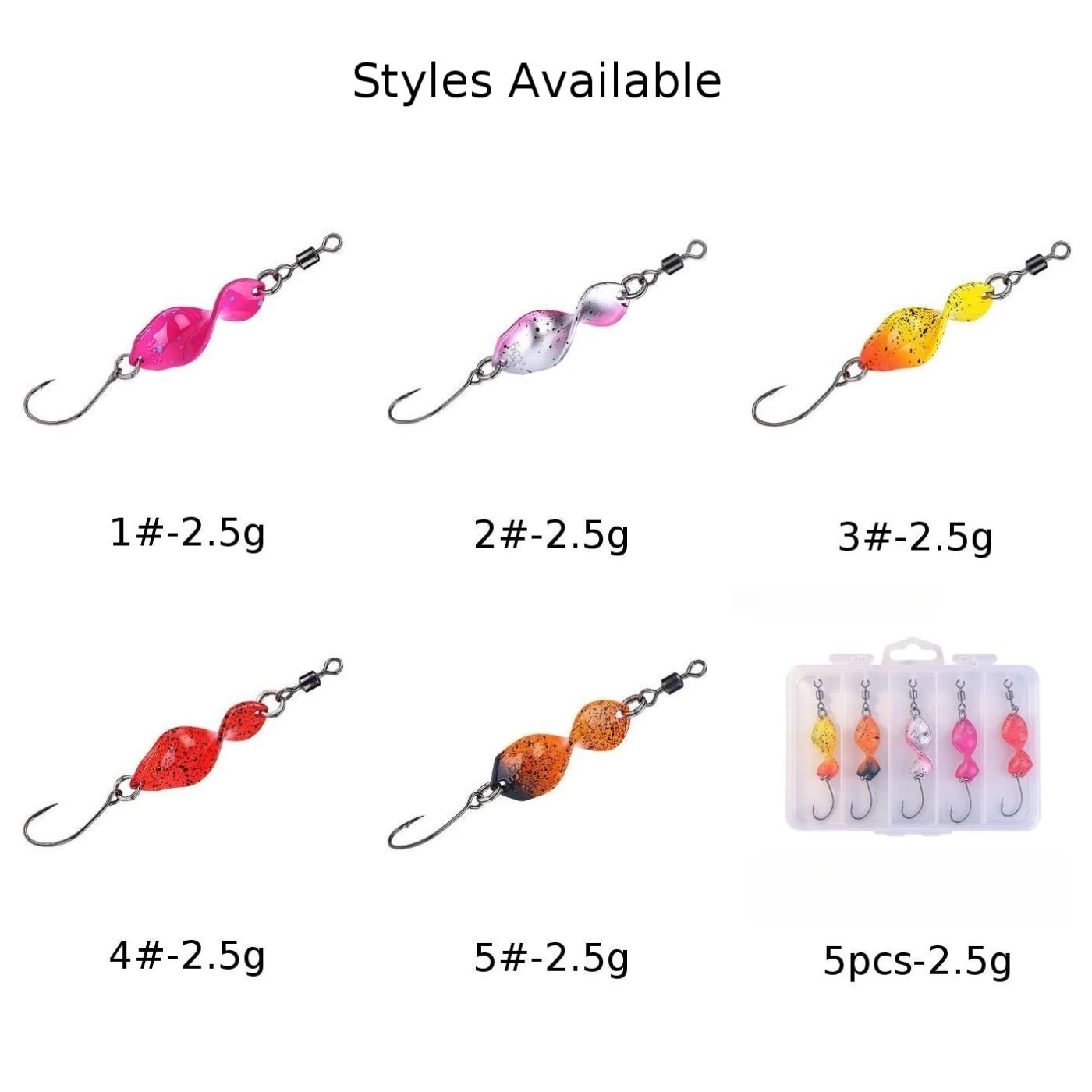 1/5PCS Barbed Metal Spinner Lure 2.5g Spiral Fishing Bait For Freshwater High-Speed Rotating Spoon For Trout In Rivers Lakes