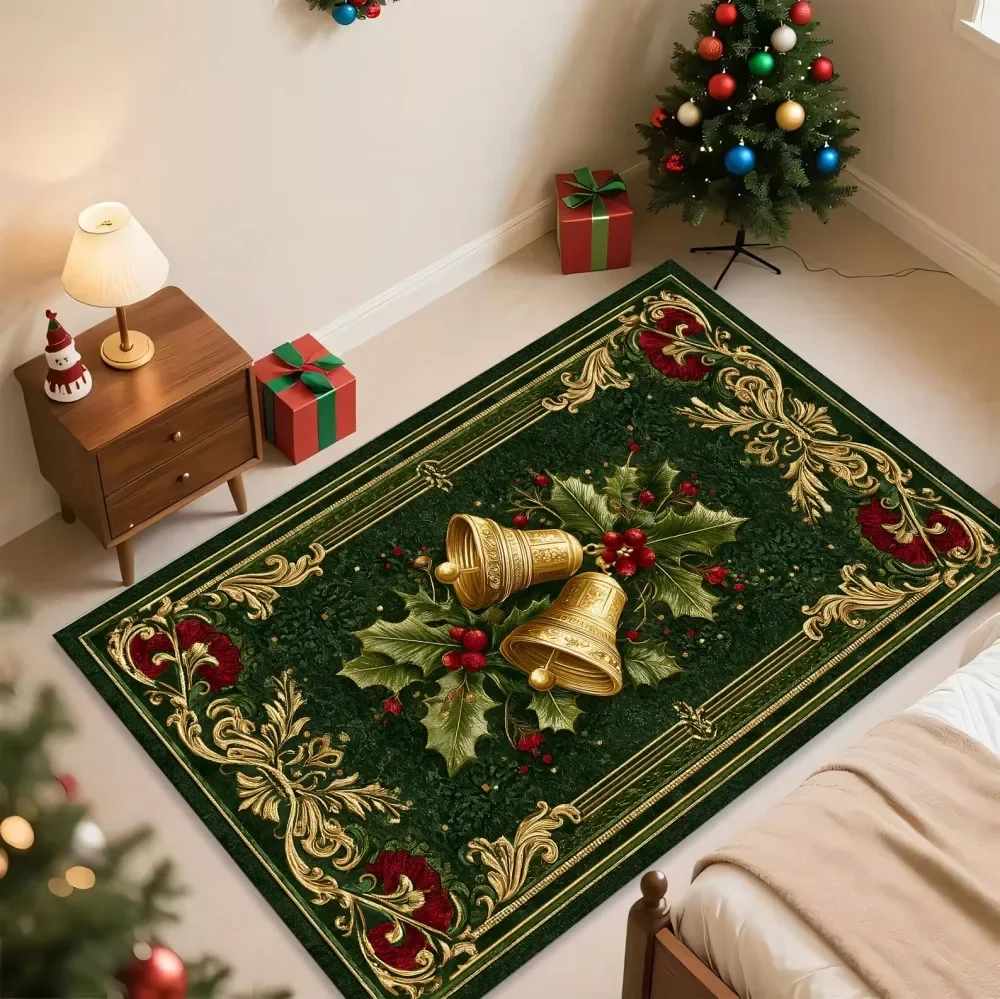 Christmas Nutcracker Soldier Area Rug Festive Green Candy Cane Carpet For Living Room Holiday Party Home Decor Large Floor Mat