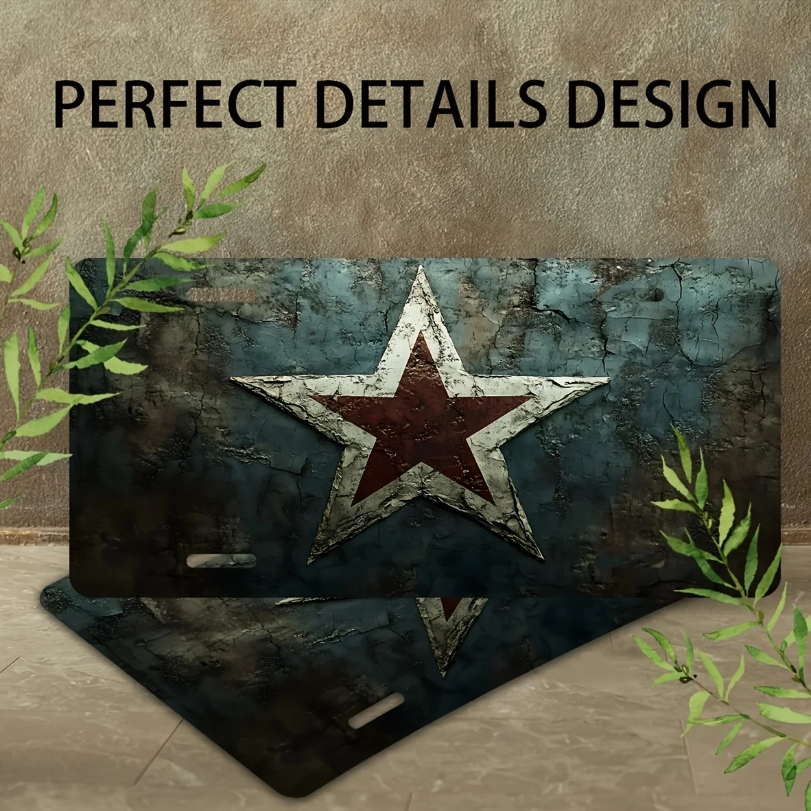 2D Flat, 1pc 2D Flat Poster Rustic Red and White Five-Pointed Star License Plate Cover, 6x12 Inches Polished Surface Standard Pl