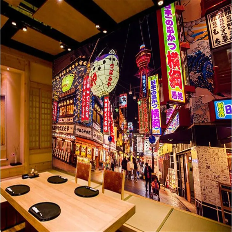 Scena di Strada giapponese Della Carta di Parete Izakaya Sushi Ristorante 3D Murales Giapponese Barbecue Ristorante Industriale Arredamento Carta Da Parati 3D