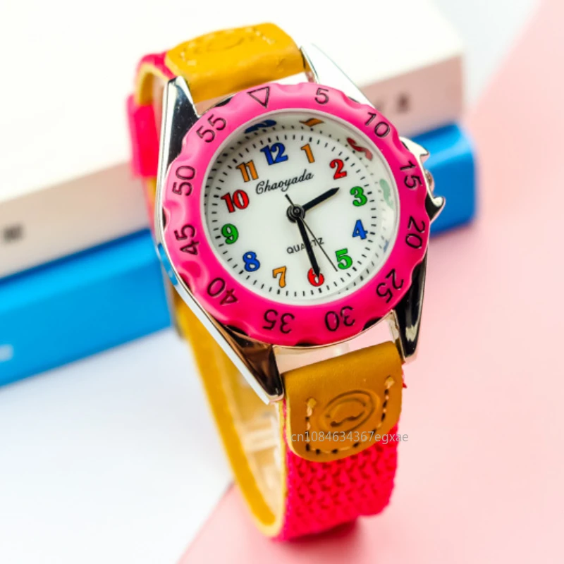 Kinderen kinderhorloges Casual mode Leuke studenten kijken naar het leven Waterdicht PU lederen band quartz polshorloge voor meisjesjongen