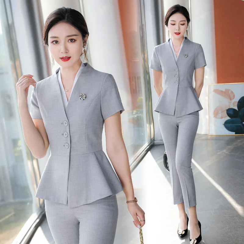 Short Sleeve Suit Set for Women Summer Jewelry Store Workwear High-end Professional Outfit Elegant Goddess Style Front Desk Work