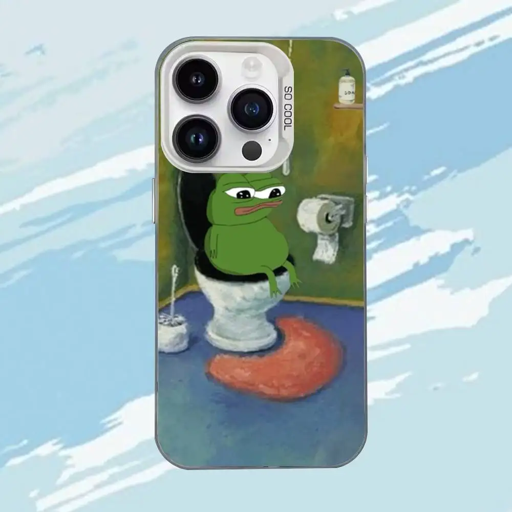 P-Pepe la coque de téléphone drôle grenouille pour iPhone 17,16,15,14,13,12,11,Mini,Pro,E,MAX blanc mat housse antichoc