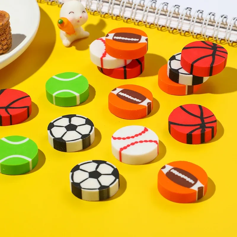 New 20 Pcs Cute Cartoon Football Basketball Kids Eraser Pen Eraser Rubber for Kids School Office Home Student Supply