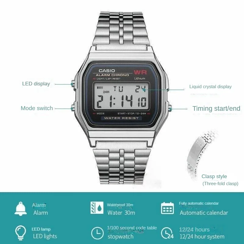 Casio Watch Men\'s A159W Series Multi Functional Simple Neutral Small Square Student Electronic Watch Waterproof Calendar Alarm